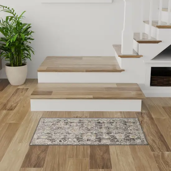 Gray Ivory And Black Floral Distressed Area Rug Photo 4