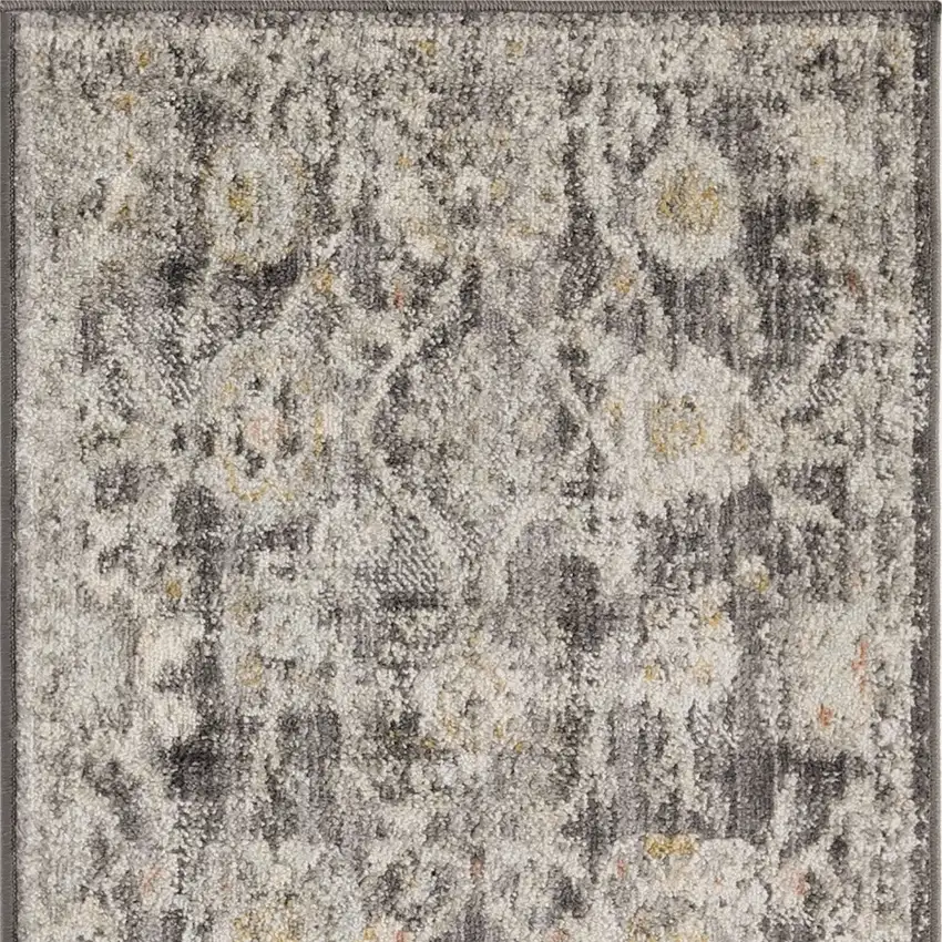 Gray Ivory And Black Floral Distressed Area Rug Photo 7