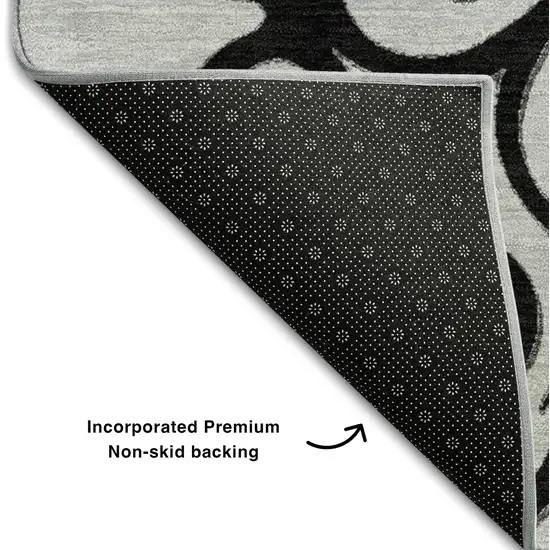 Gray Ivory And Black Floral Medallion Washable Area Rug With UV Protection Photo 7
