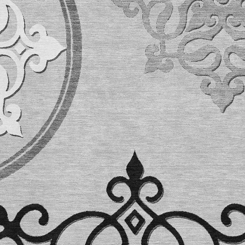 Gray Ivory And Black Floral Medallion Washable Area Rug With UV Protection Photo 3