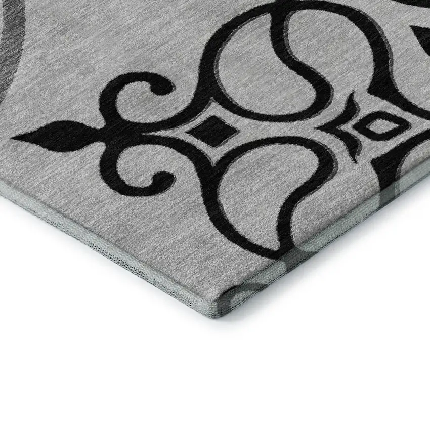 Gray Ivory And Black Floral Medallion Washable Area Rug With UV Protection Photo 7