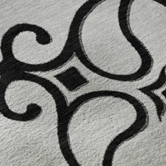 Gray Ivory And Black Floral Medallion Washable Area Rug With UV Protection Photo 9