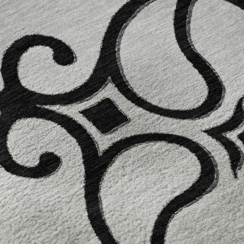 Gray Ivory And Black Floral Medallion Washable Area Rug With UV Protection Photo 9