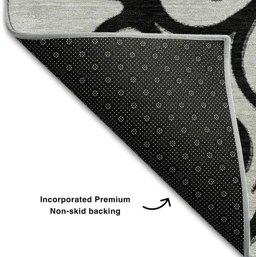 Gray Ivory And Black Floral Medallion Washable Area Rug With UV Protection Photo 6