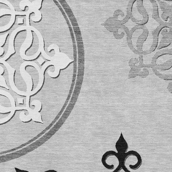 Gray Ivory And Black Floral Medallion Washable Area Rug With UV Protection Photo 3