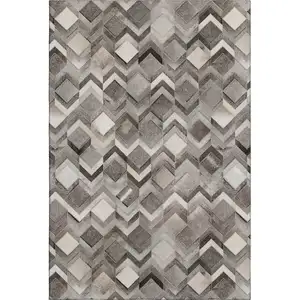 Photo of Gray Ivory And Black Geometric Washable Area Rug With UV Protection