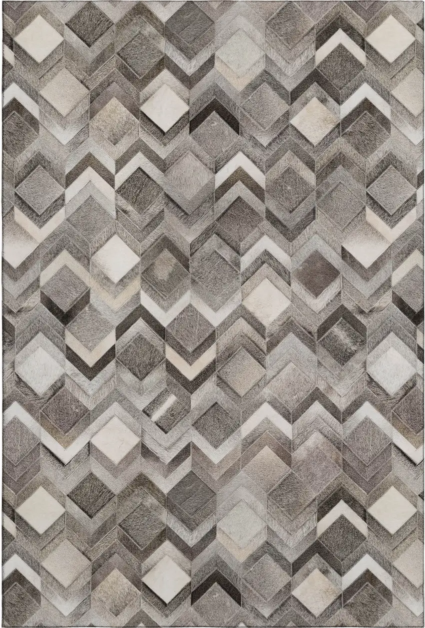 Gray Ivory And Black Geometric Washable Area Rug With UV Protection Photo 2
