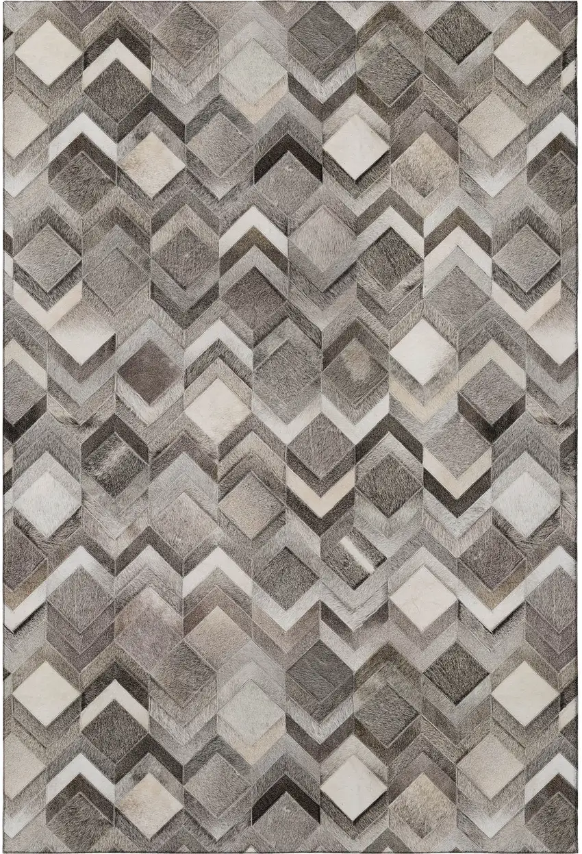 Gray Ivory And Black Geometric Washable Area Rug With UV Protection Photo 5