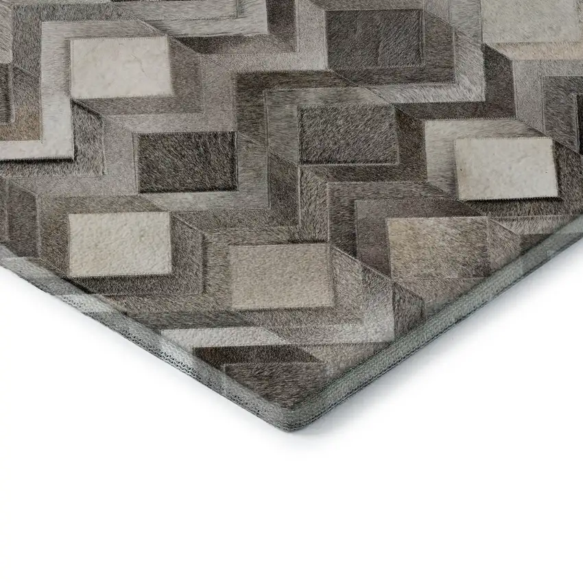 Gray Ivory And Black Geometric Washable Area Rug With UV Protection Photo 9
