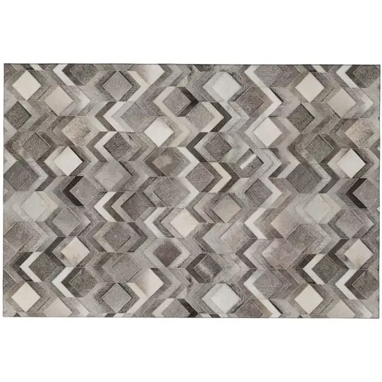 Gray Ivory And Black Geometric Washable Area Rug With UV Protection Photo 2