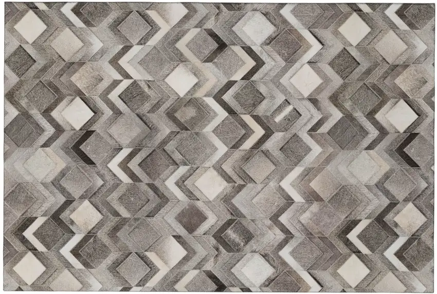 Gray Ivory And Black Geometric Washable Area Rug With UV Protection Photo 2