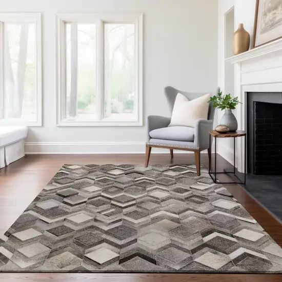 Gray Ivory And Black Geometric Washable Area Rug With UV Protection Photo 5