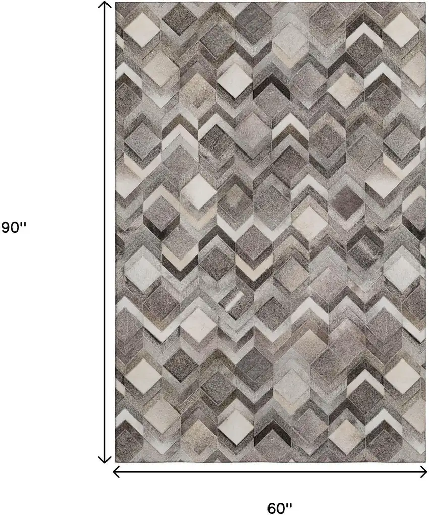 Gray Ivory And Black Geometric Washable Area Rug With UV Protection Photo 3