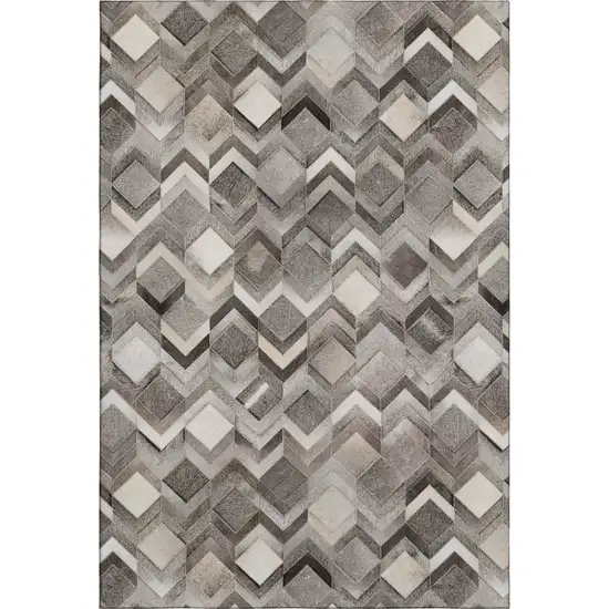 Gray Ivory And Black Geometric Washable Area Rug With UV Protection Photo 2