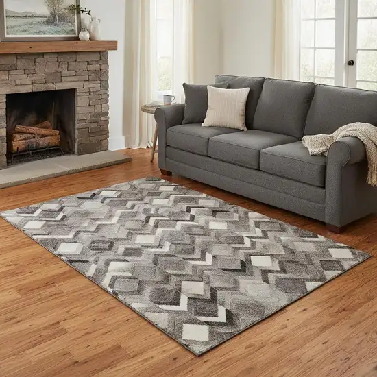 Gray Ivory And Black Geometric Washable Area Rug With UV Protection Photo 1