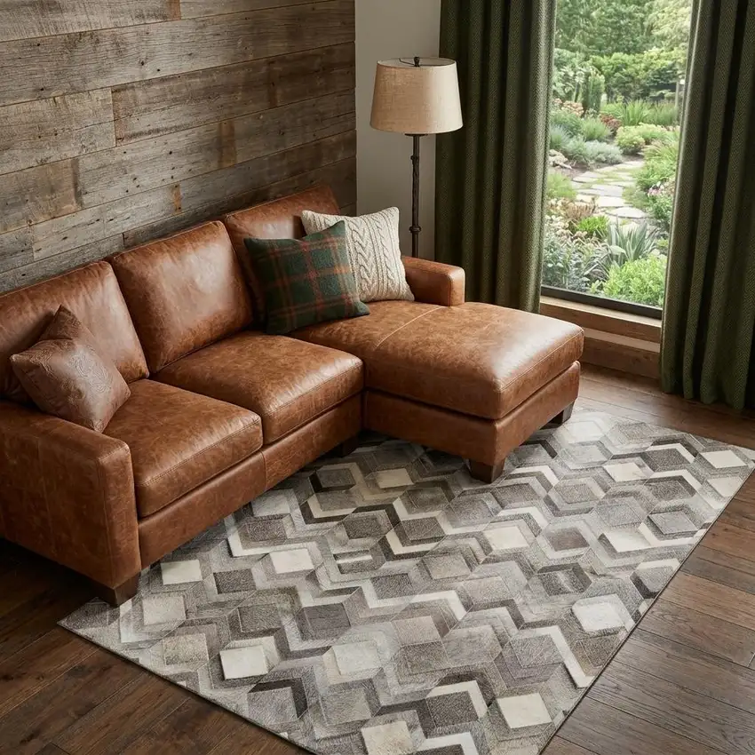 Gray Ivory And Black Geometric Washable Area Rug With UV Protection Photo 1