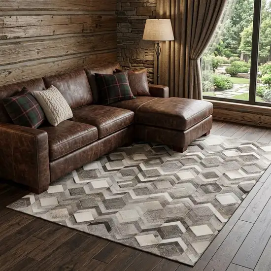 Gray Ivory And Black Geometric Washable Area Rug With UV Protection Photo 1