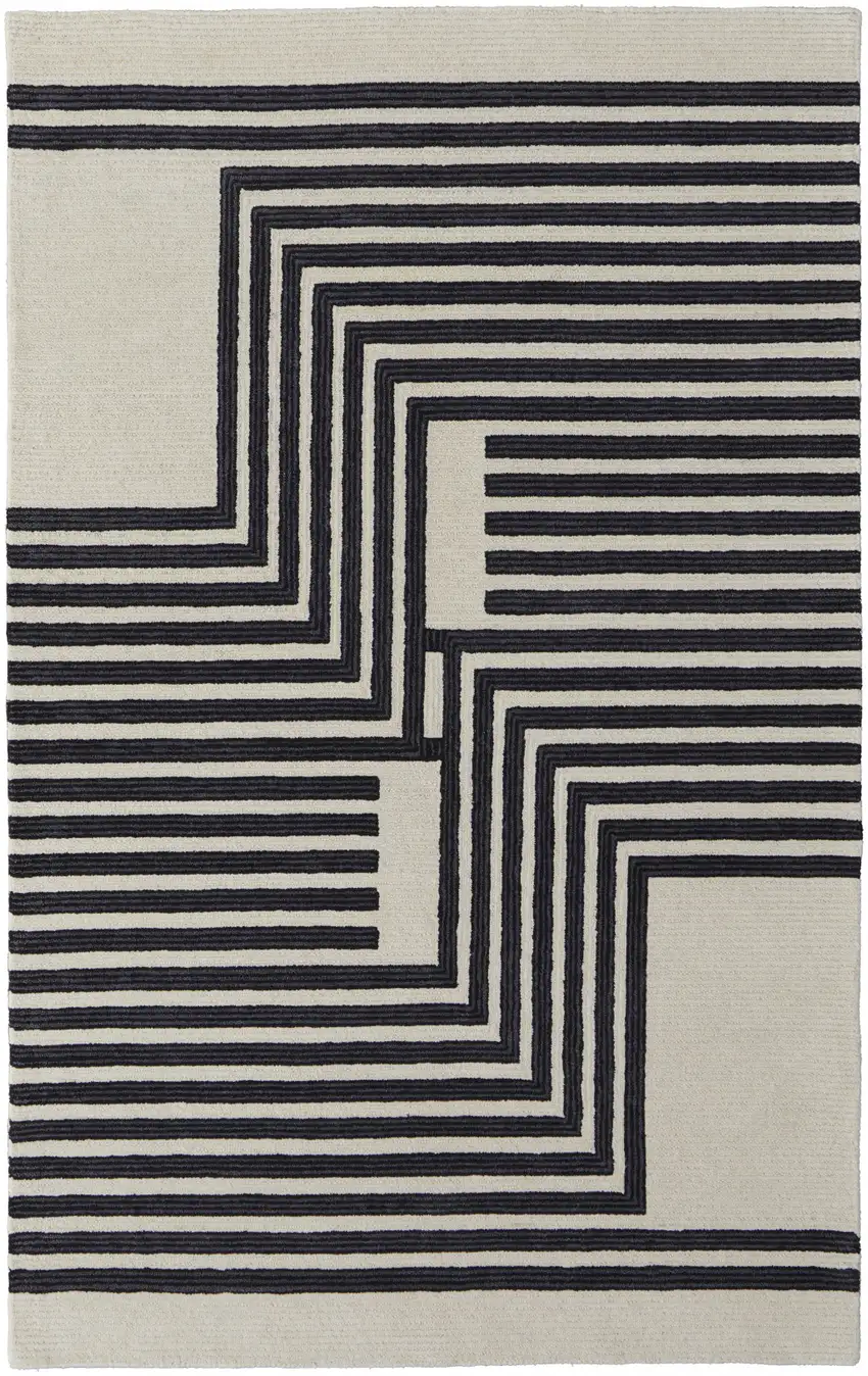 Gray Ivory And Black Wool Abstract Tufted Handmade Area Rug Photo 1