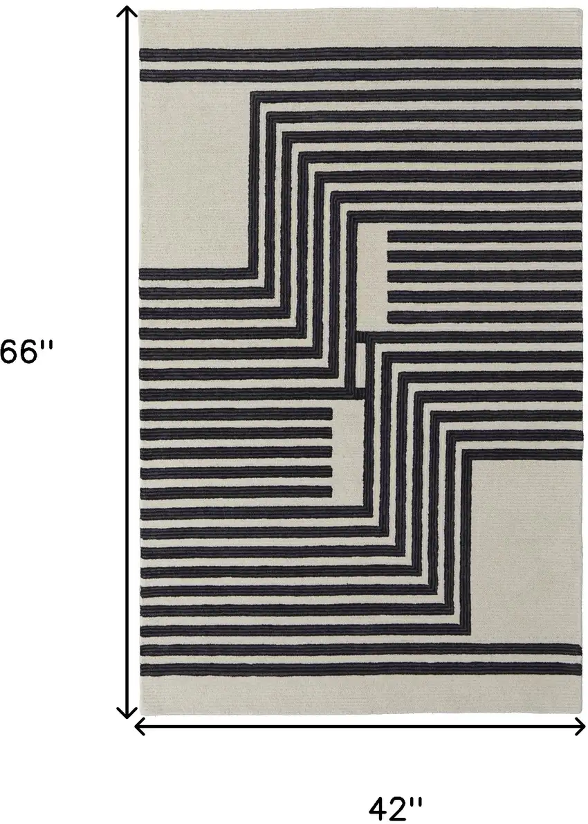 Gray Ivory And Black Wool Abstract Tufted Handmade Area Rug Photo 5