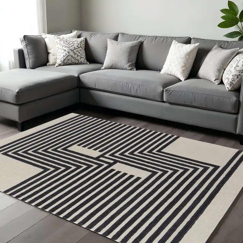 Gray And Black Wool Abstract Geometric Hand Tufted Area Rug Photo 1