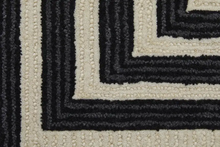 Gray Ivory And Black Wool Abstract Tufted Handmade Area Rug Photo 3