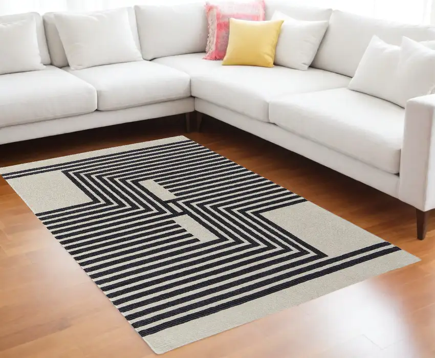 Gray and Black Wool Abstract Hand Tufted Area Rug Photo 1