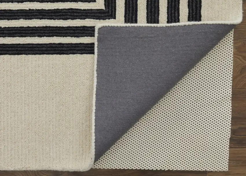Gray Ivory And Black Wool Abstract Tufted Handmade Area Rug Photo 5