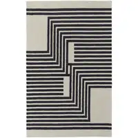 Photo of Gray Ivory And Black Wool Abstract Tufted Handmade Area Rug
