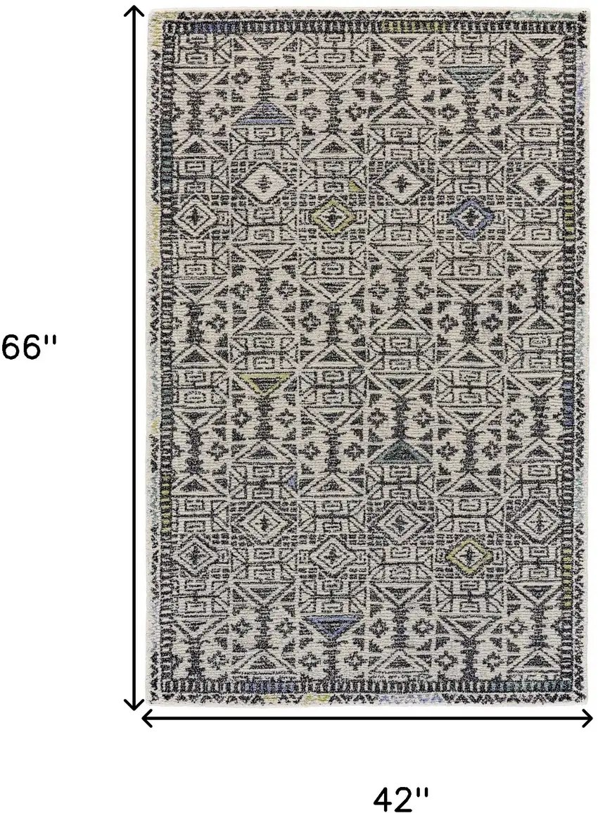 Gray Ivory And Black Wool Geometric Tufted Handmade Area Rug Photo 9