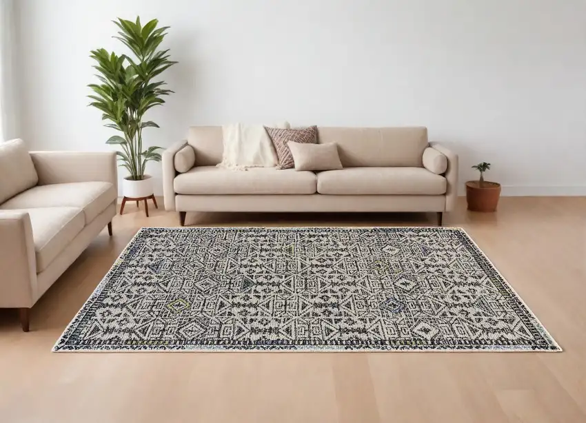 Gray Ivory And Black Wool Geometric Tufted Handmade Area Rug Photo 1