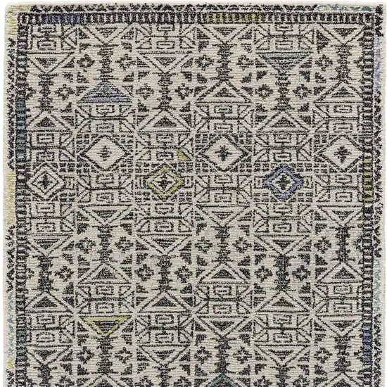 Gray Ivory And Black Wool Geometric Tufted Handmade Area Rug Photo 5