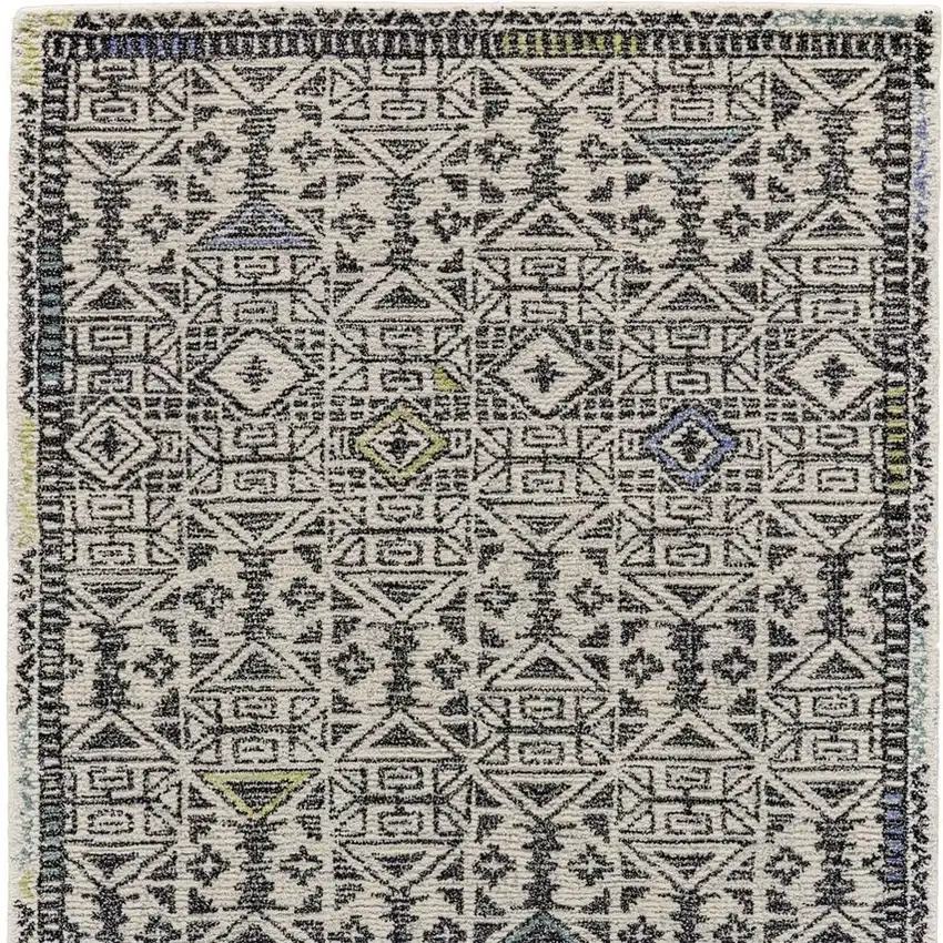 Gray Ivory And Black Wool Geometric Tufted Handmade Area Rug Photo 5