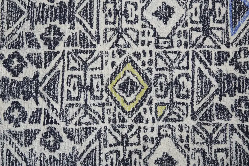 Gray Ivory And Black Wool Geometric Tufted Handmade Area Rug Photo 8
