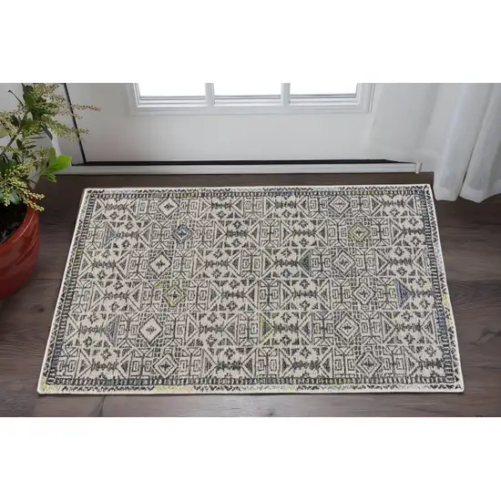 Gray Ivory And Black Wool Geometric Tufted Handmade Area Rug Photo 1