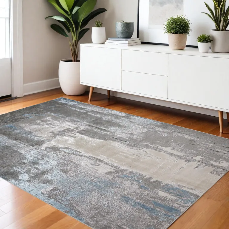 Gray Ivory And Blue Abstract Area Rug Photo 2