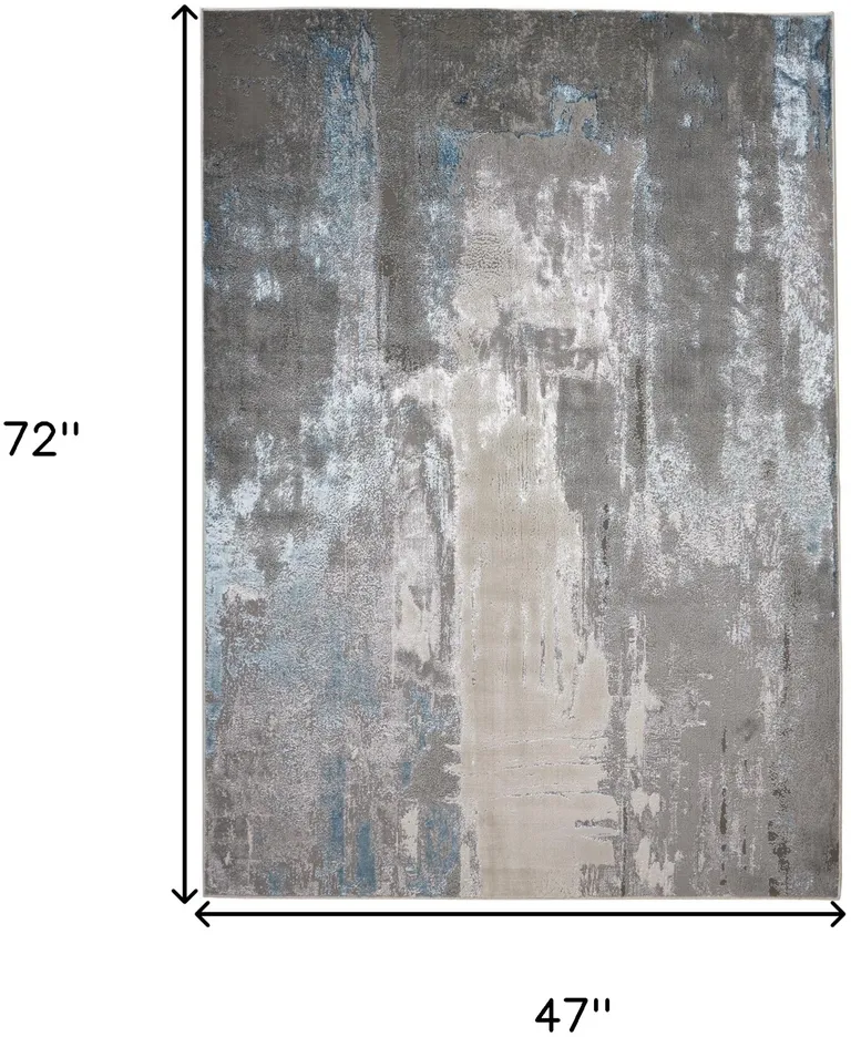 Gray Ivory And Blue Abstract Area Rug Photo 4