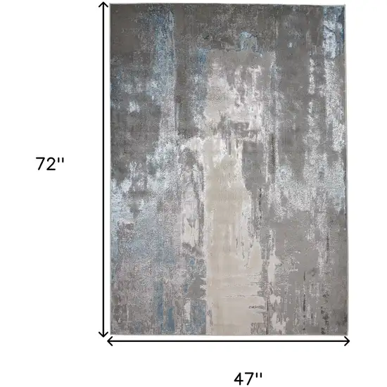 Gray Ivory And Blue Abstract Area Rug Photo 3