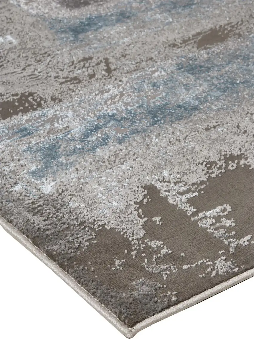 Gray Ivory And Blue Abstract Area Rug Photo 4