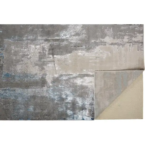 Gray Ivory And Blue Abstract Area Rug Photo 5