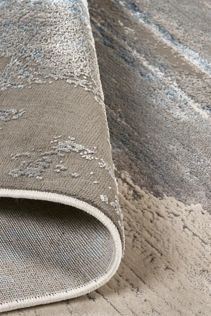 Gray Ivory And Blue Abstract Area Rug Photo 6