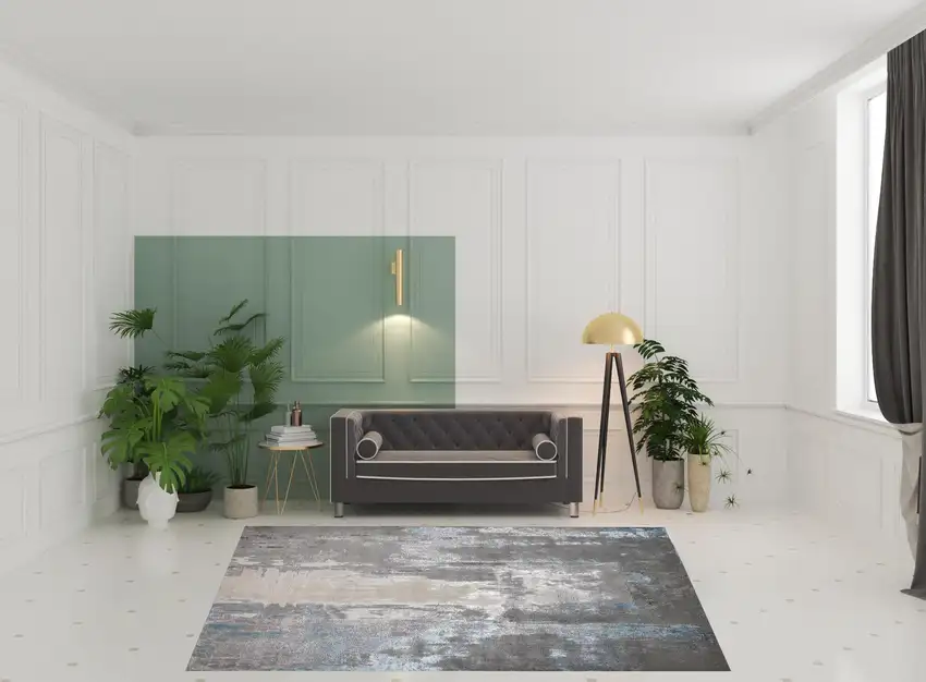 Gray Ivory And Blue Abstract Area Rug Photo 2