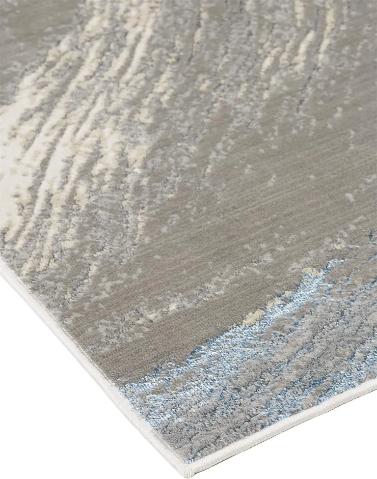 Gray Ivory And Blue Abstract Area Rug Photo 5