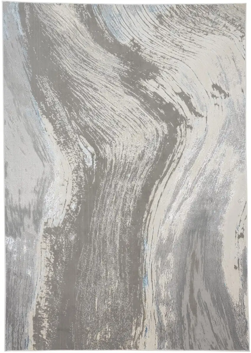 Gray Ivory and Blue Abstract Non Skid Area Rug Photo 1
