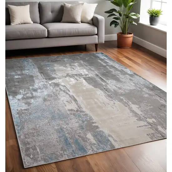 Gray and Ivory Abstract Non Skid Area Rug Photo 1