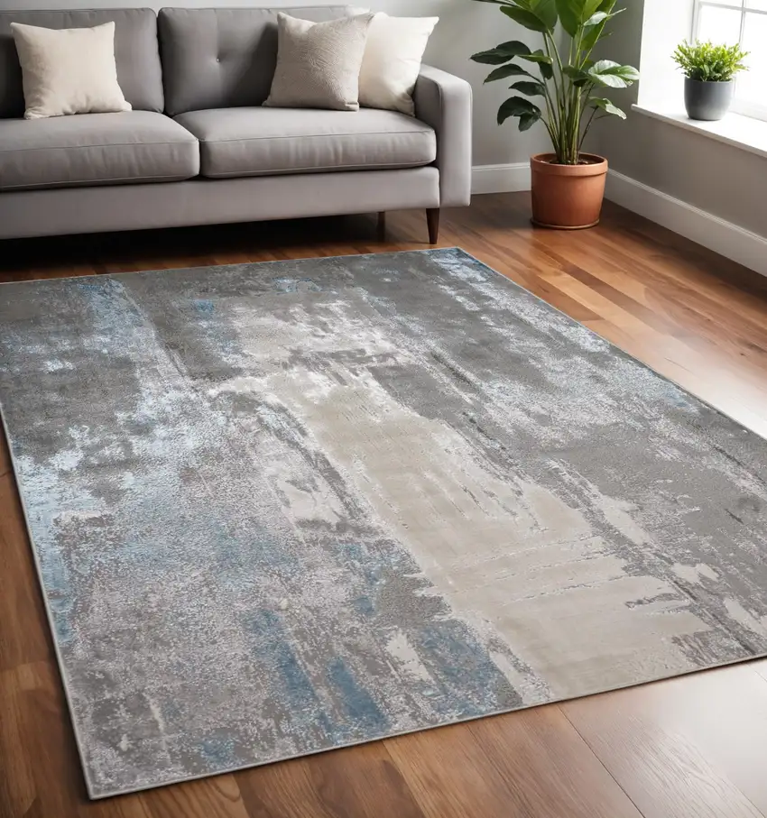 Gray and Ivory Abstract Non Skid Area Rug Photo 1