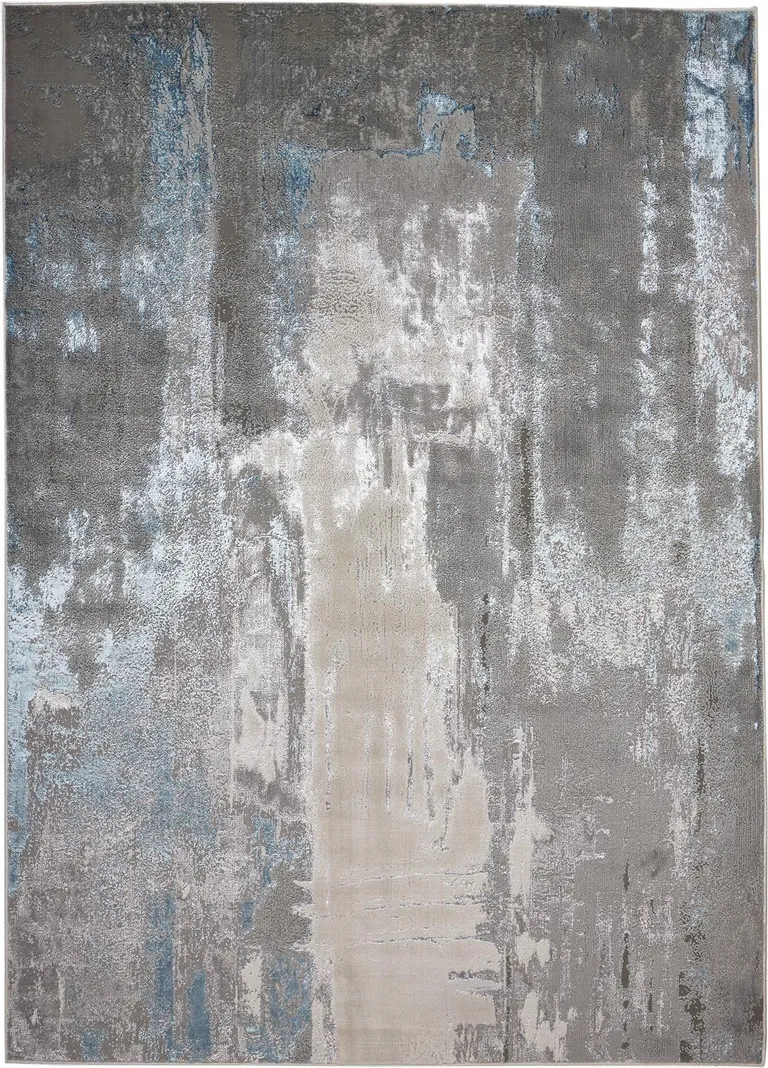 Gray Ivory And Blue Abstract Stain Resistant Area Rug Photo 2