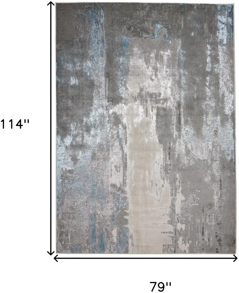 Gray Ivory And Blue Abstract Stain Resistant Area Rug Photo 3
