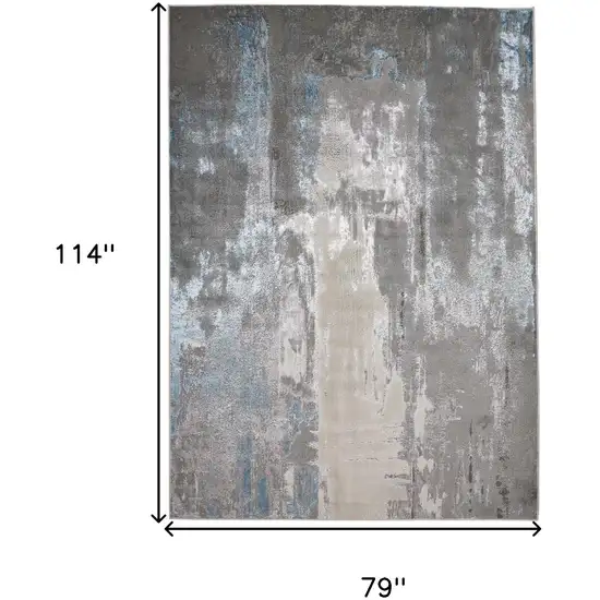 Gray Ivory And Blue Abstract Area Rug Photo 3