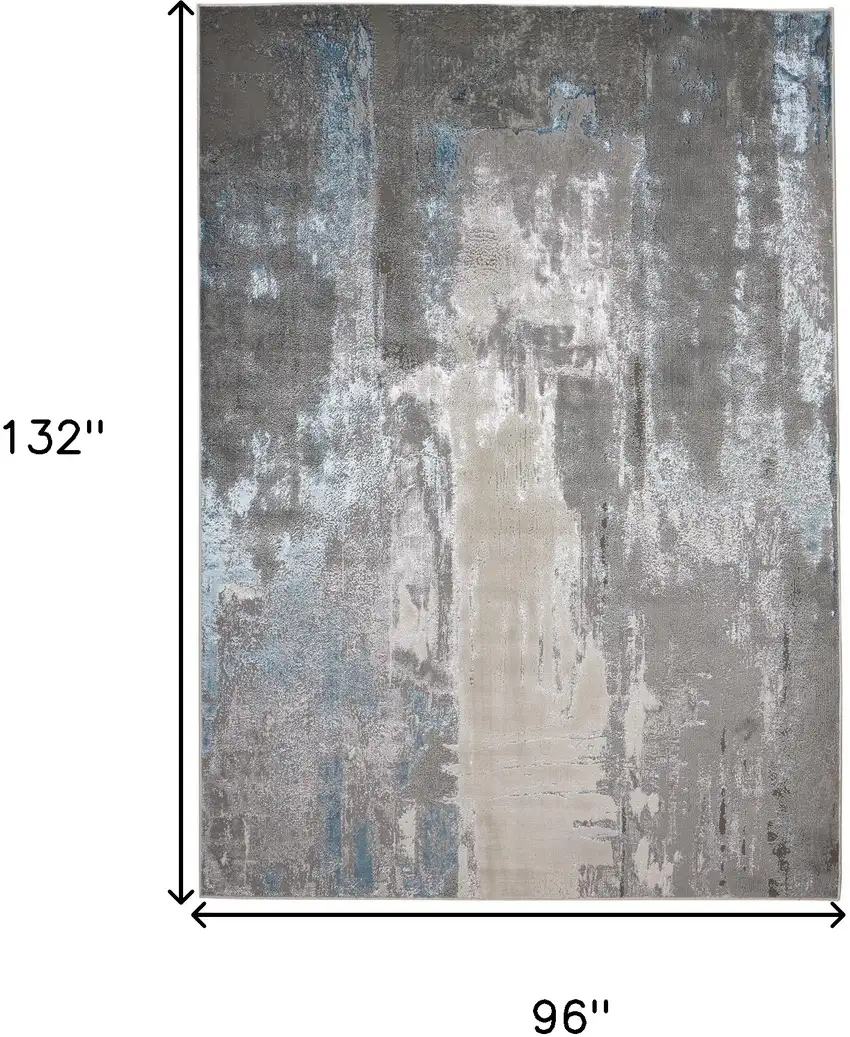 Gray Ivory And Blue Abstract Stain Resistant Area Rug Photo 8