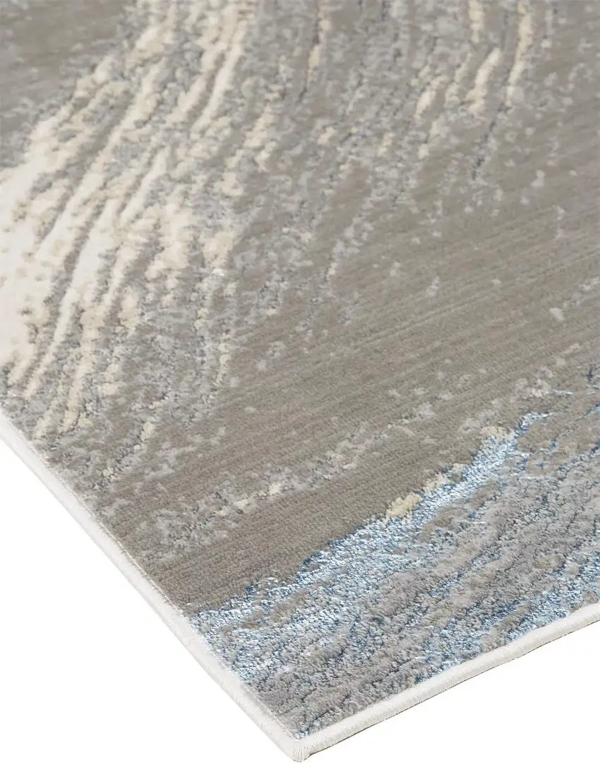 Gray Ivory And Blue Abstract Stain Resistant Area Rug Photo 7